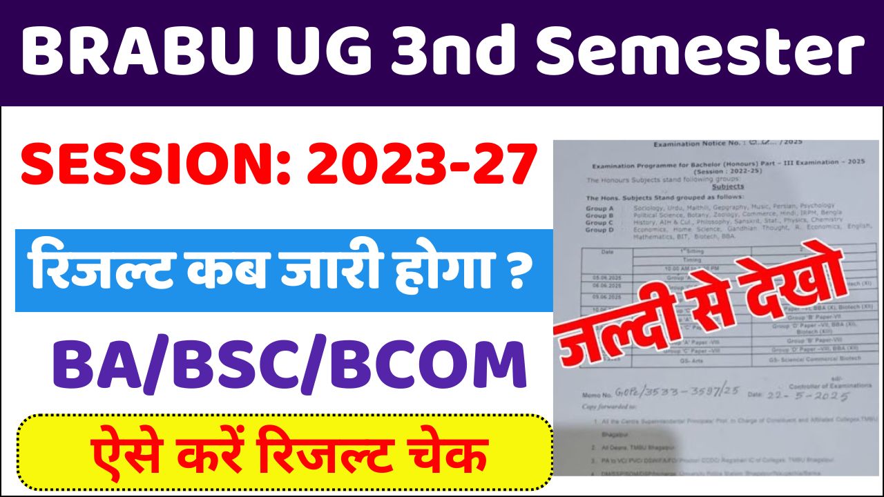 BRABU University UG 3rd Semester Result Date 2023-27